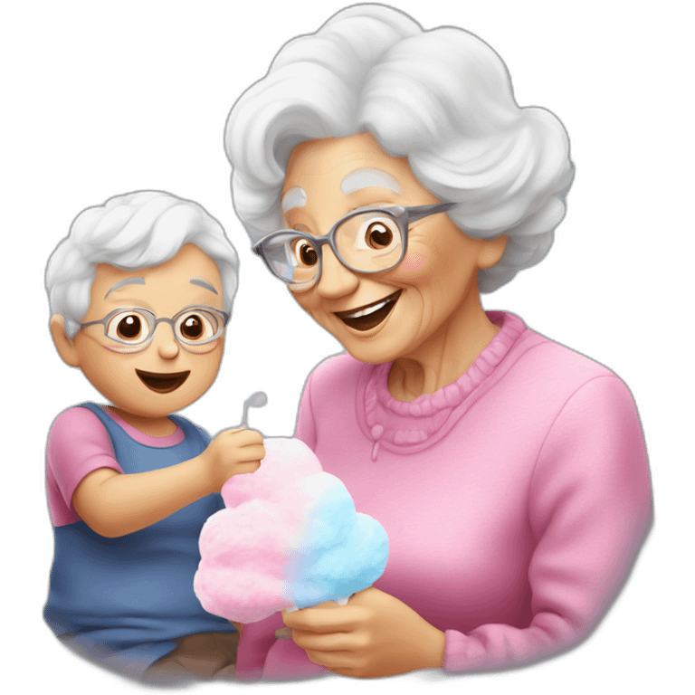 Granny eating cotton candy with grandson emoji