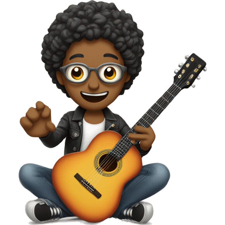 Chico con rulos y una guitarra emoji