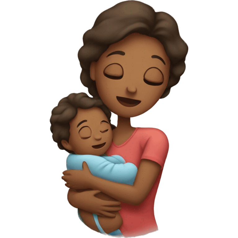 Mom holds the baby in her arms facing each other emoji