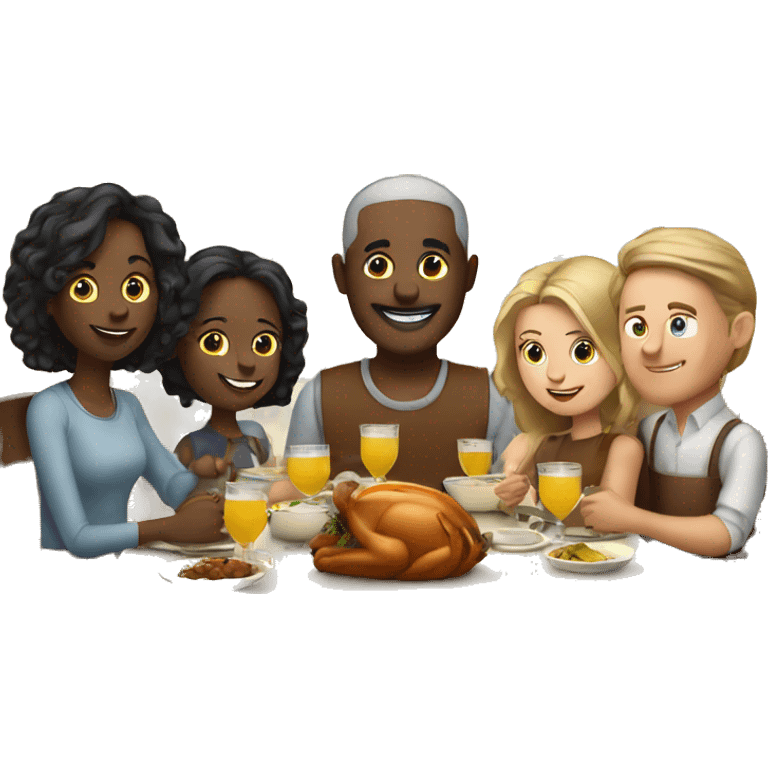 White Family sitting at Thanksgiving table with plenty of drinks emoji