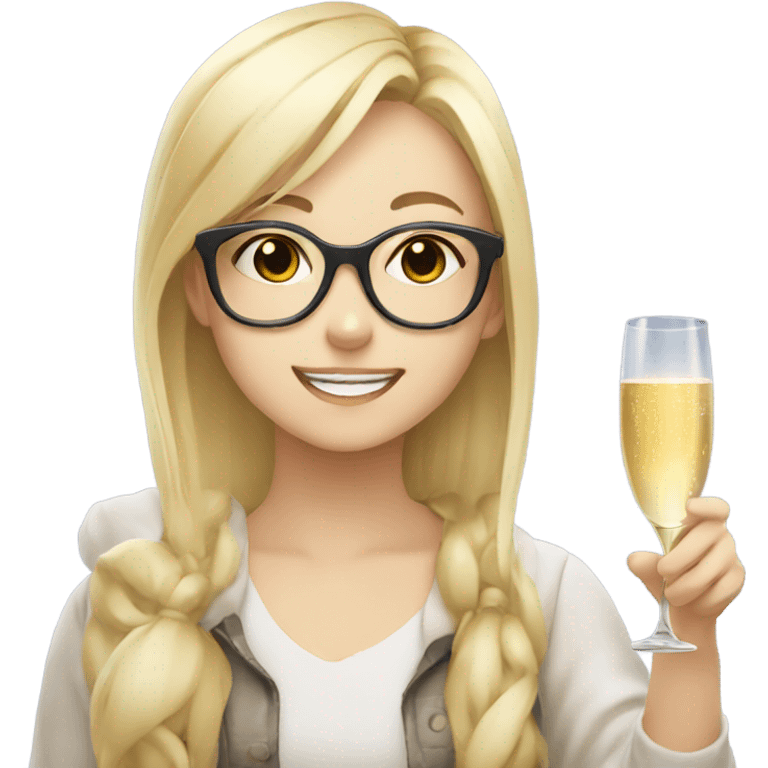 Anime Blonde girl wearing glasses drinking champagne  emoji