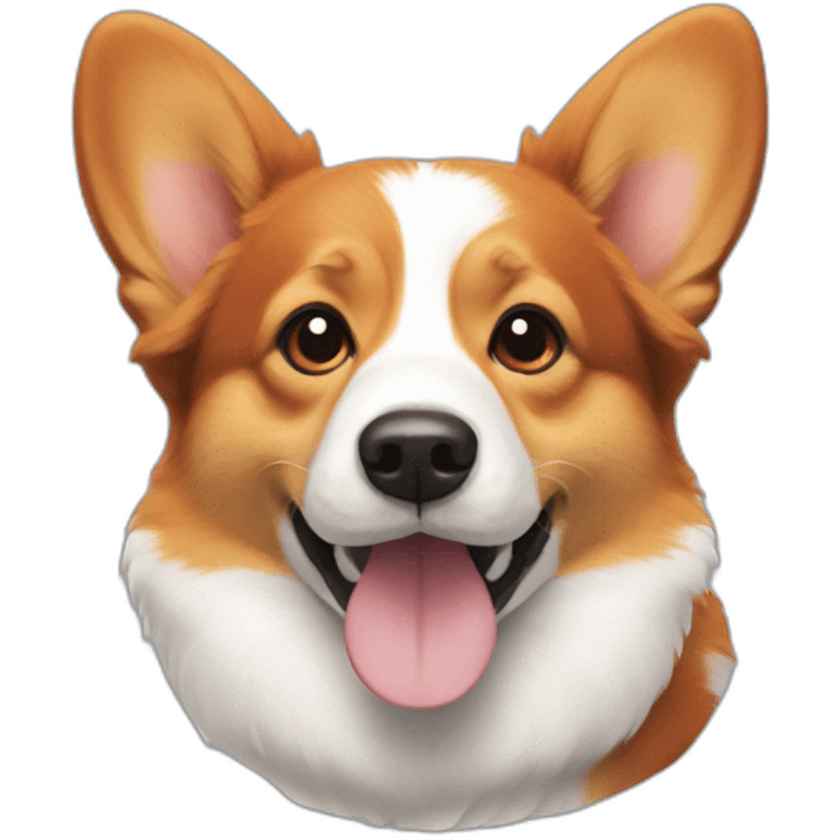 red-headed tricolor corgi with white ducks emoji