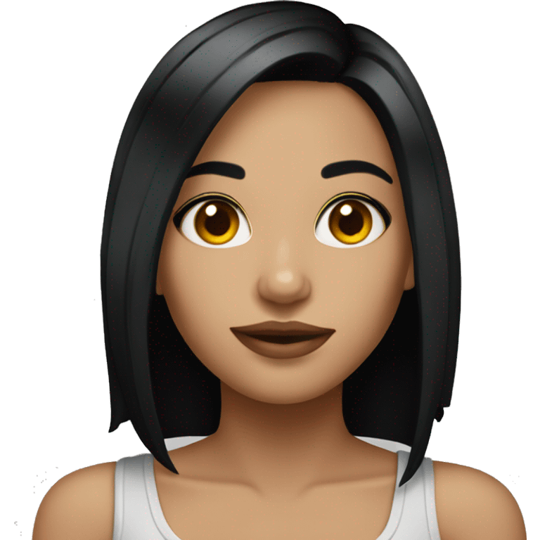 Pretty girl with Straight shoulder length black hair and tattoos .  emoji