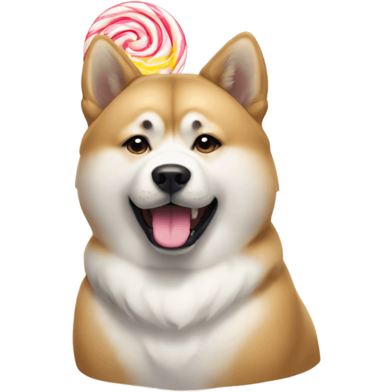 Akita with a candy emoji