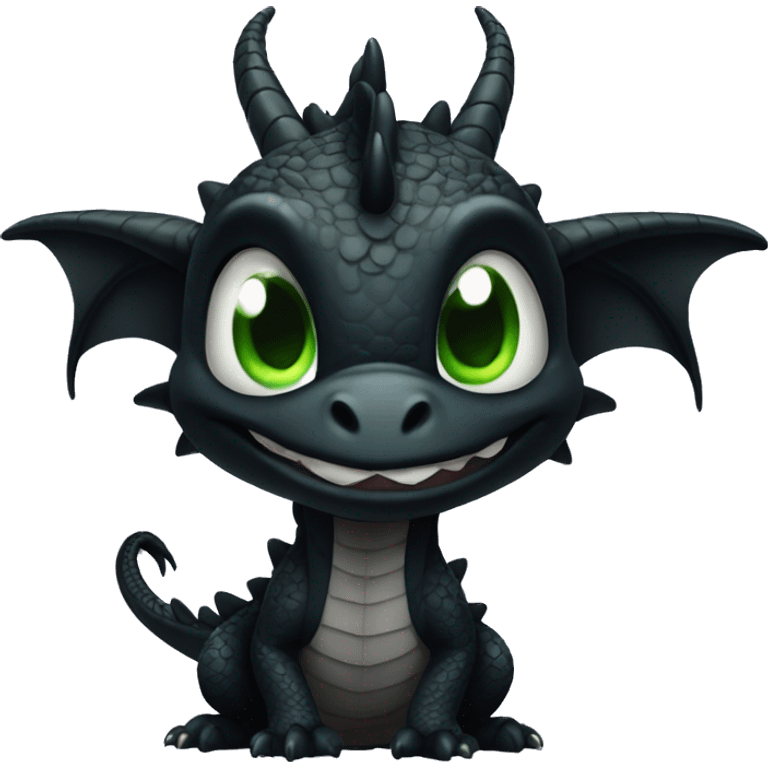 Cute Black scaly dragon with green eyes emoji