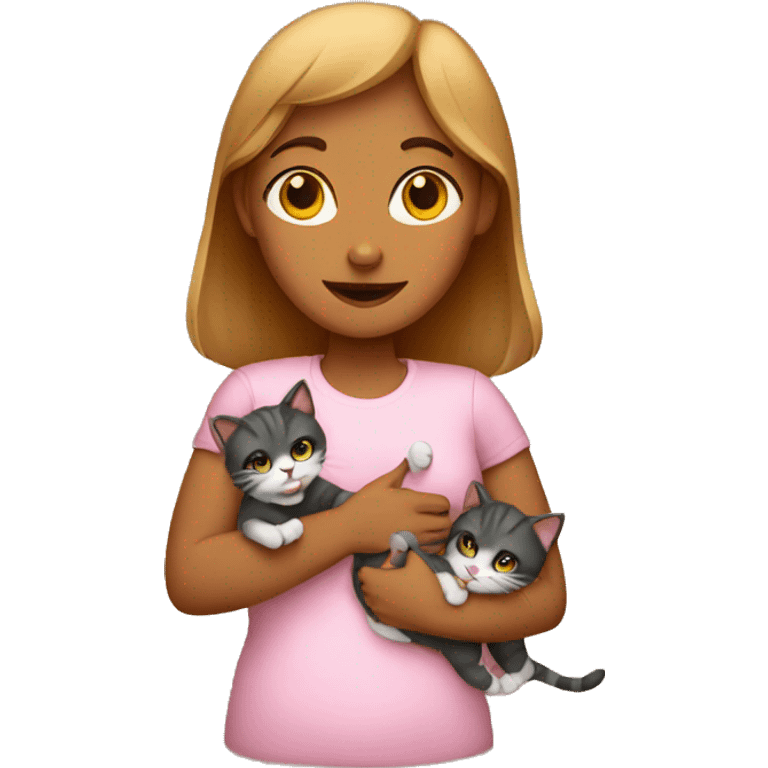 A woman with two baby cats emoji