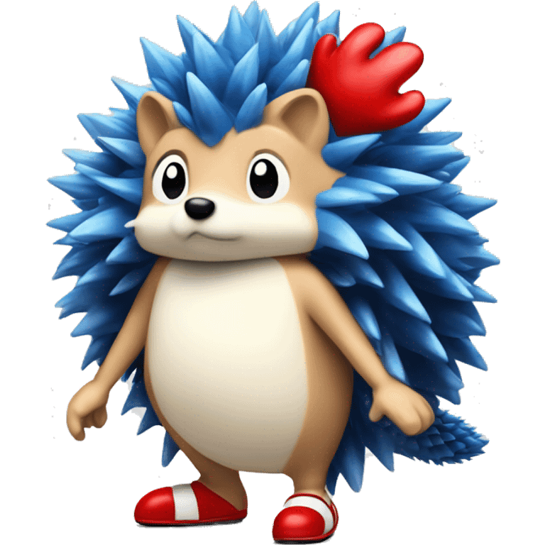 blue hedgehog with red shoes tan belly and white gloves emoji