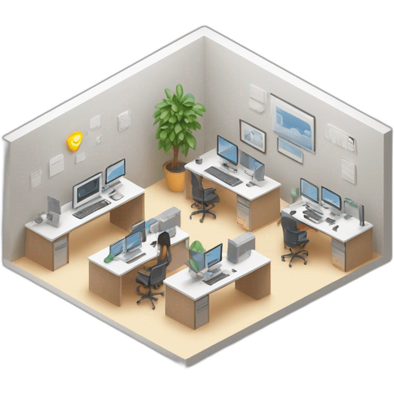 isometric square solid outline border containing indoor creative start-up office people active working computer simple clean developer-space #edc31b  emoji