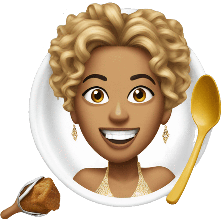 Beyonces eating a comically large spoon emoji