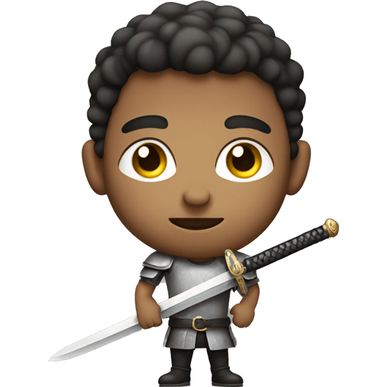 serious boy with gray eyes with sword emoji