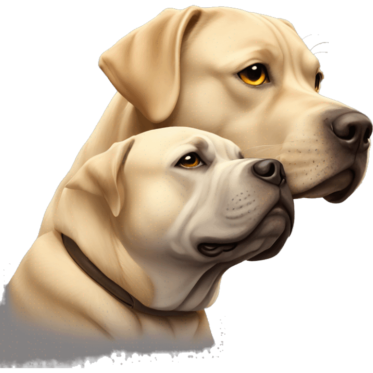 Grey American bully and golden Labrador hug emoji