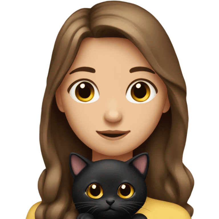 girl long brown hair with three black cats in her arms emoji