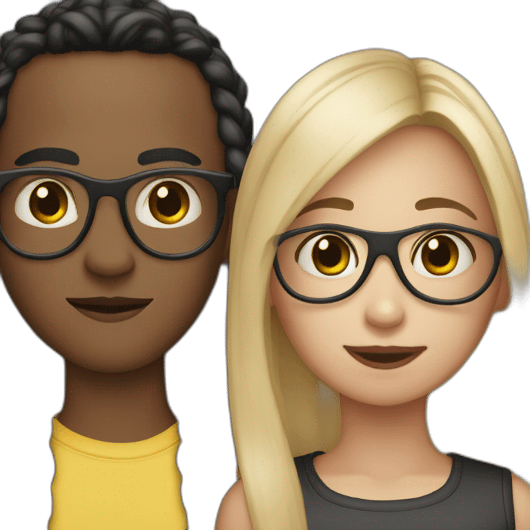 girl with bro2n long straight hair and black round glasses and bald boy emoji