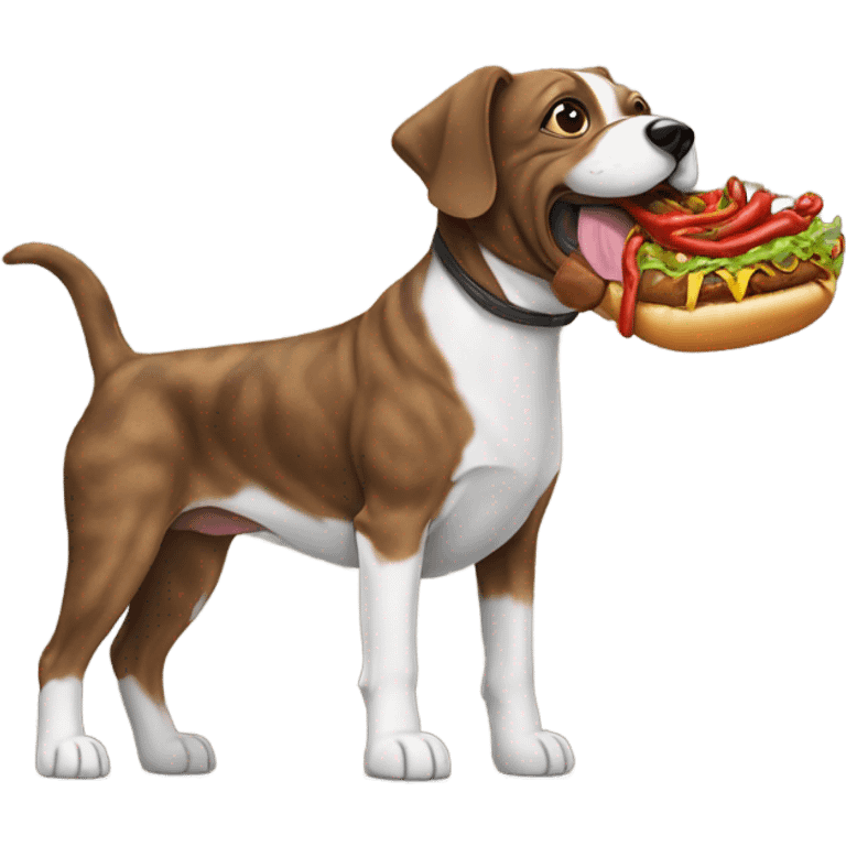 Brindle dog with chili dog  emoji