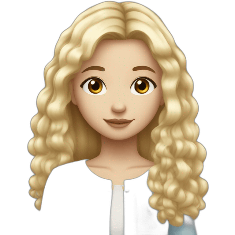 Une fille de 11 ans calme cheveux blond claire carré peau blanche yeux bleu frange emoji