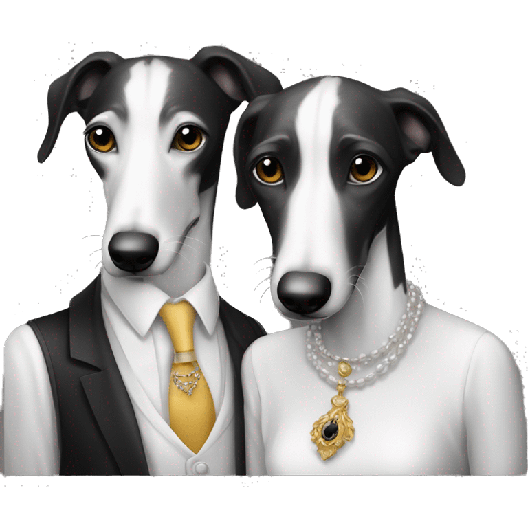 A family Two aristocrat dog black and white galgo kiss with women  emoji