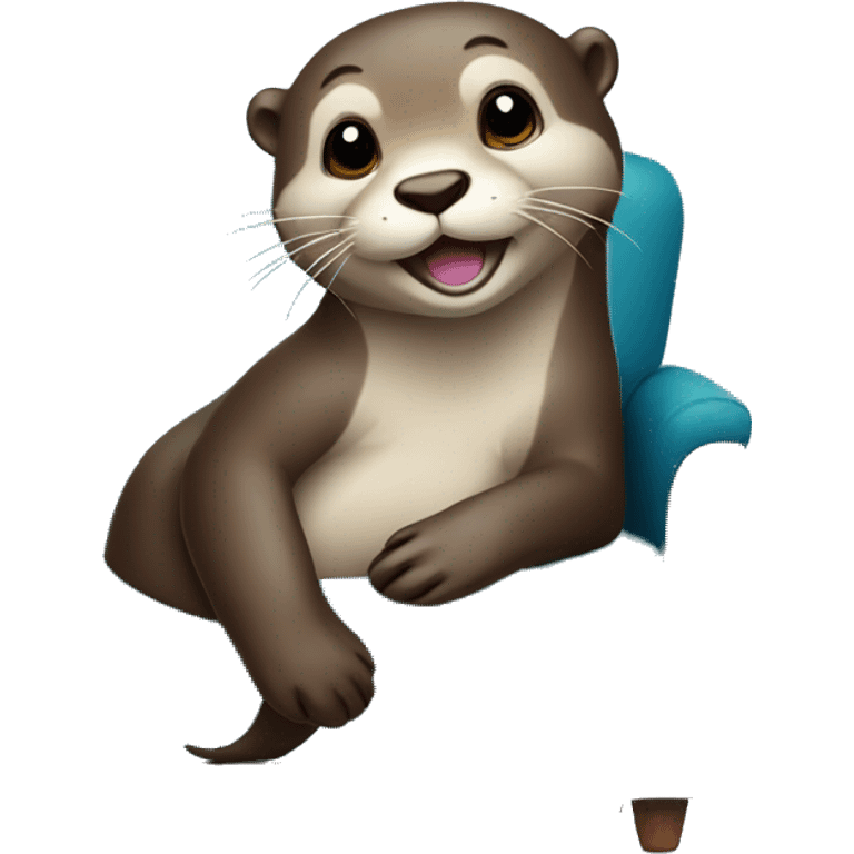 happy otter chilling on a blue couch emoji