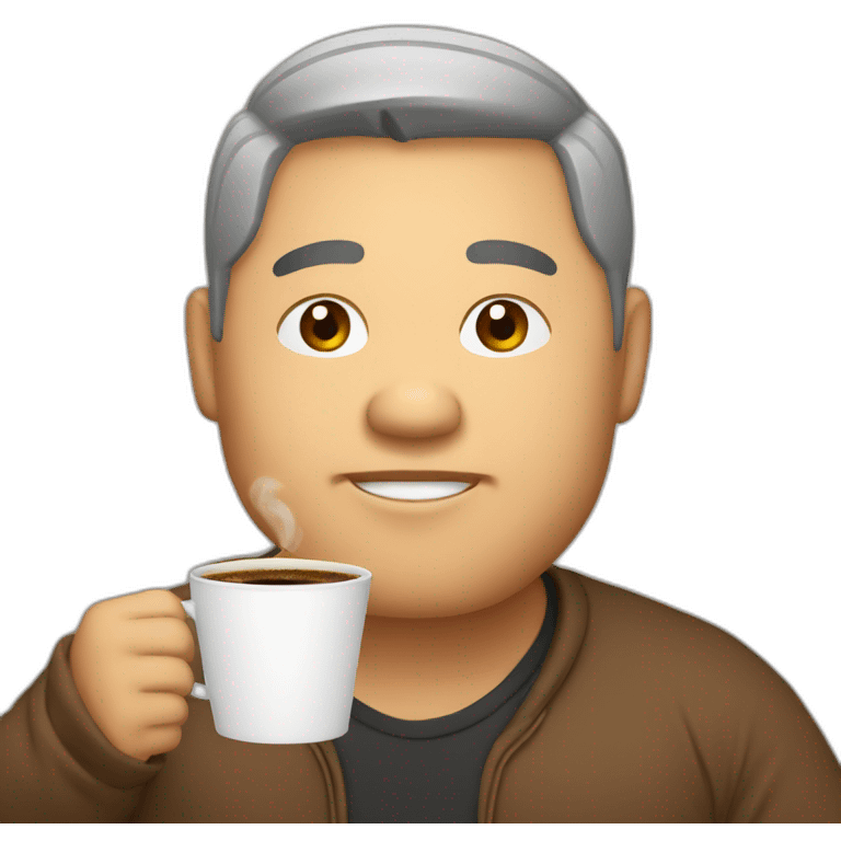 big fat asian man with coffee emoji