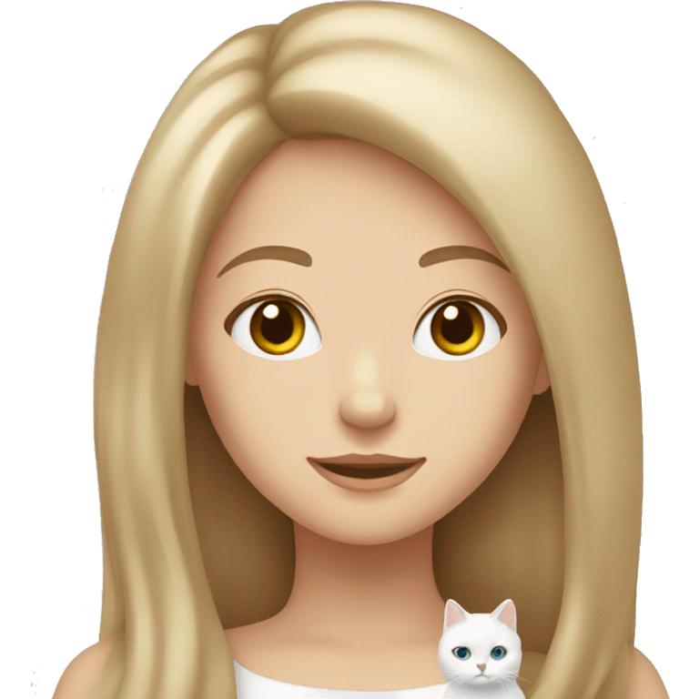 girl with light brown hair and her white cat emoji