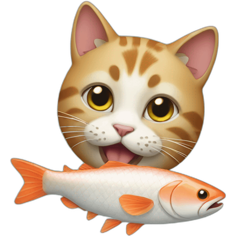 Cat eats fish emoji