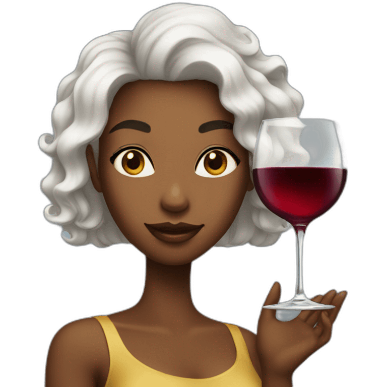 Lonf hair Black women with cup of wine emoji