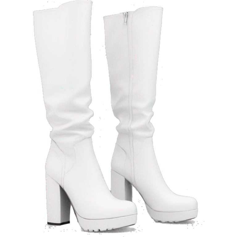 white knee high chunky heel boots emoji