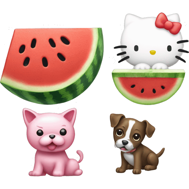 Hello kitty eating watermelon and a dog pooping emoji