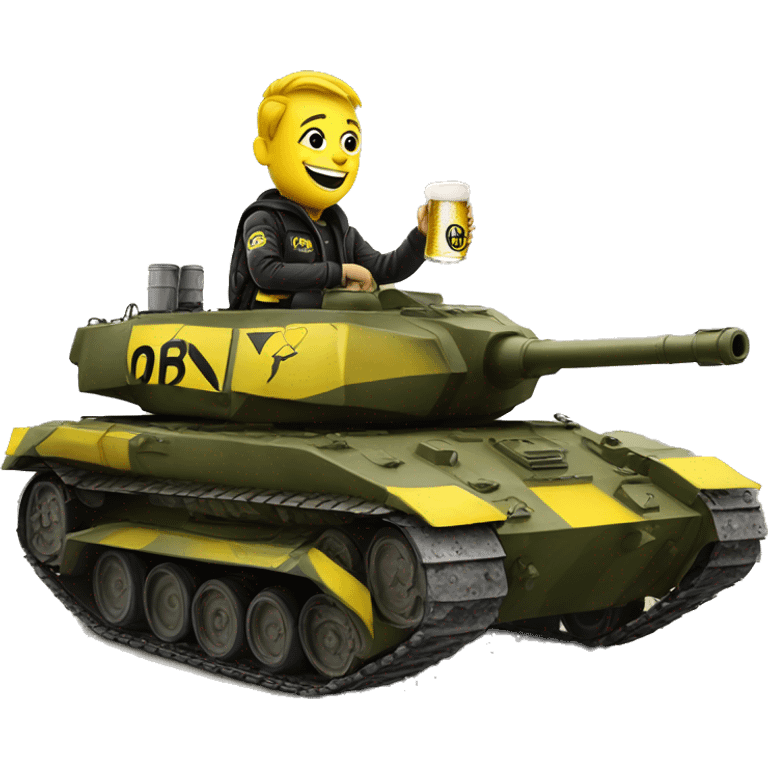 Bvb dortmund fan riding on a tank with a beer. emoji