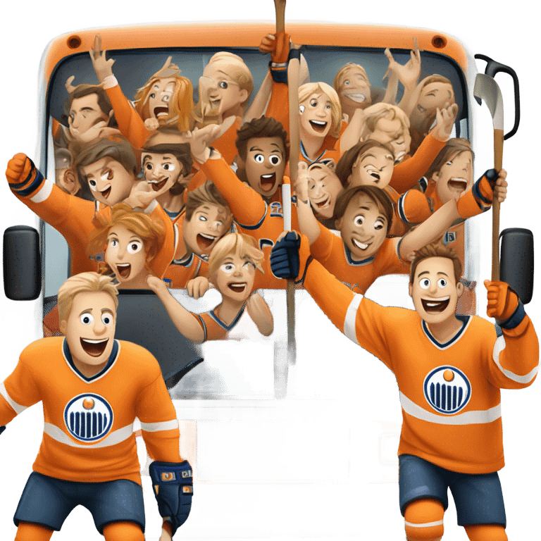 Orange and white hockey bus trip emoji