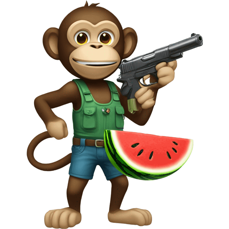 Monkey eating watermelon shooting gun and drinking koolaid emoji