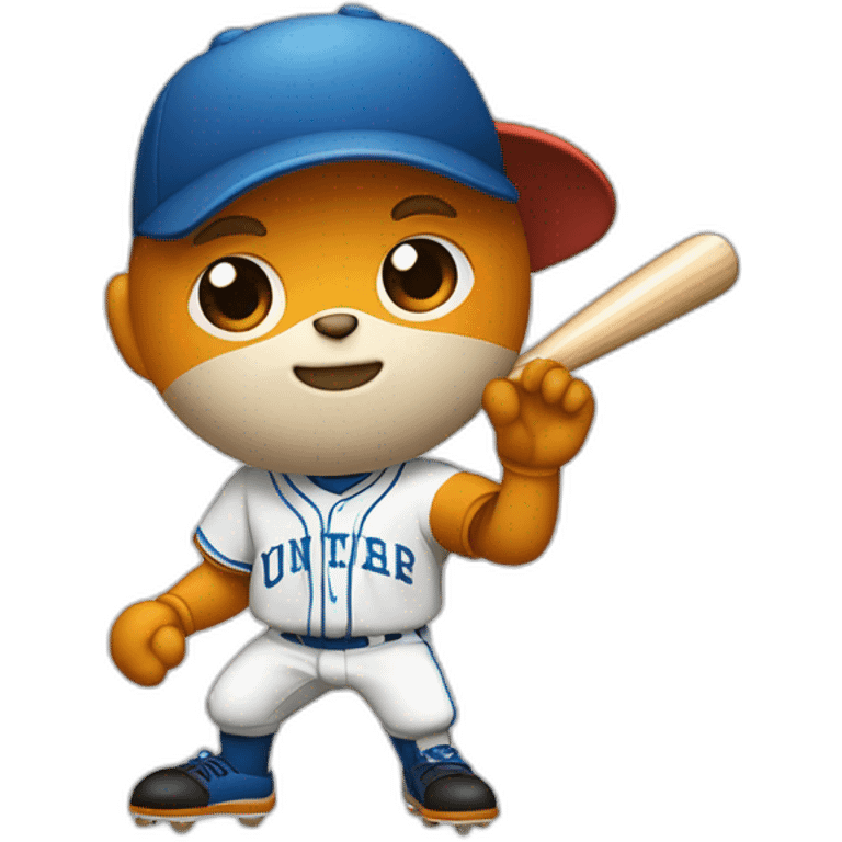 un animal castor bigotón  lanzando con uniforma de béisbol con jersey anaranjado y pantalón a rayas emoji