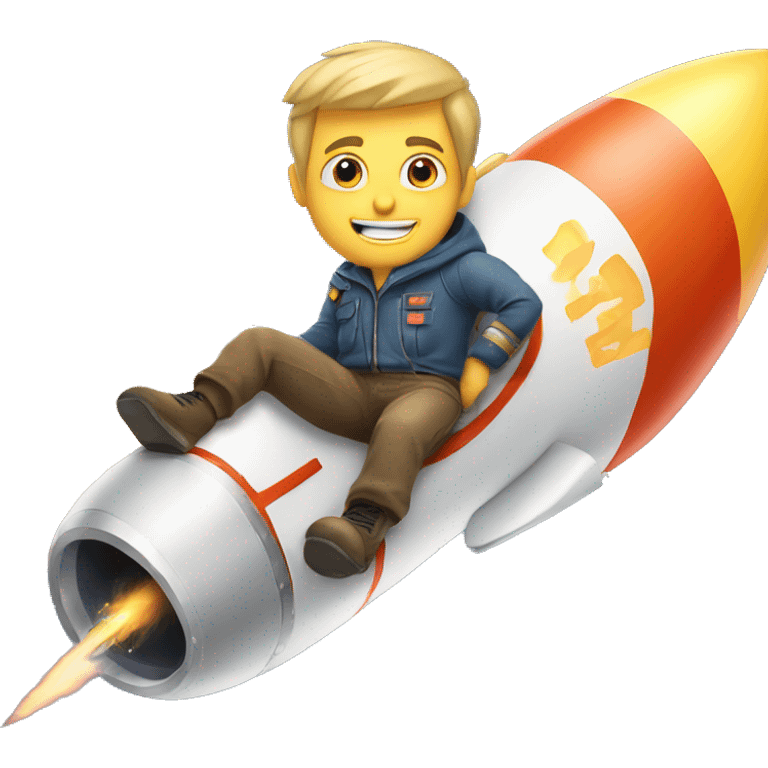 white guy sitting on rocket in 45 degree angle emoji