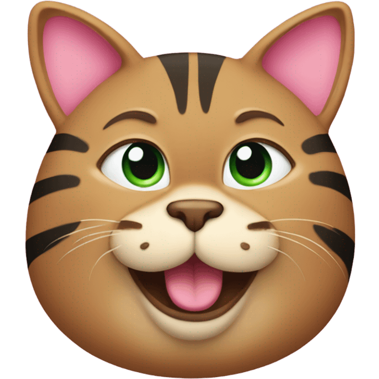 a fat brown cat with black stripes green eyes and a pink collar at DisneyLand emoji