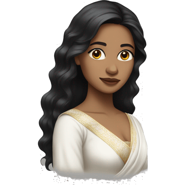 Light skin ;Black long hair wearing white saree emoji