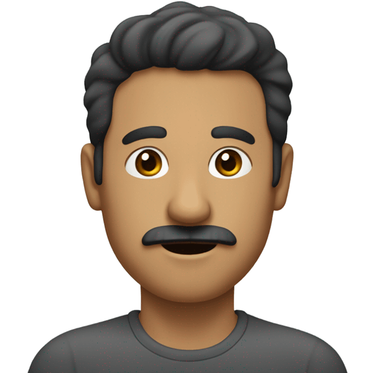 man with small black mustache points at 45° with a flat hand emoji