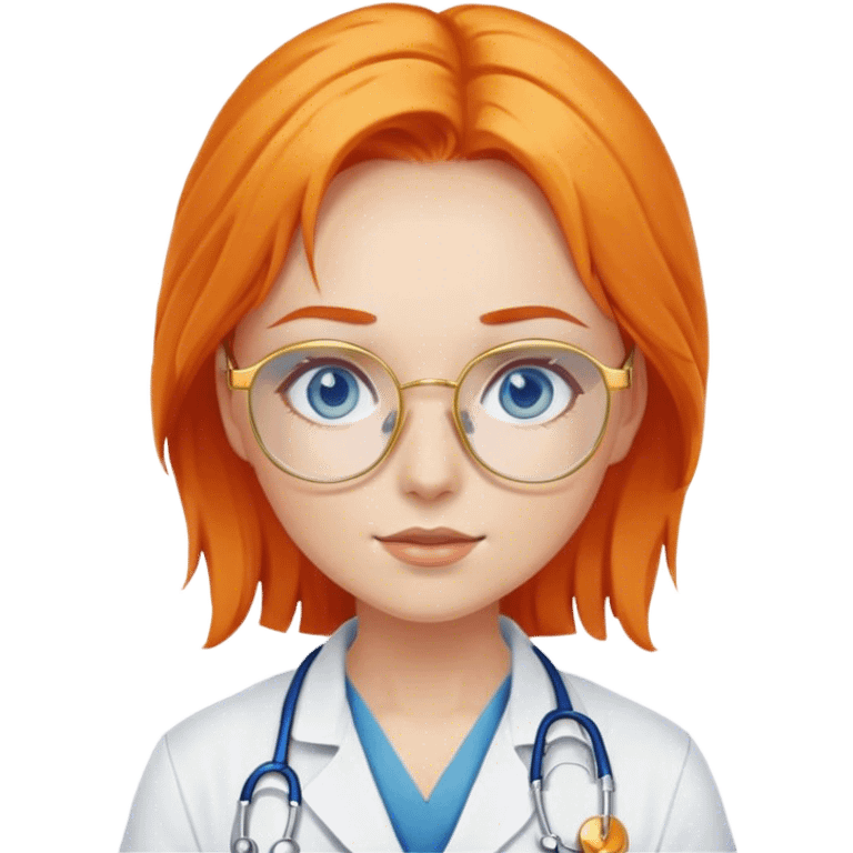 Girl doctor orange hair blue eyes in gold glasses  emoji