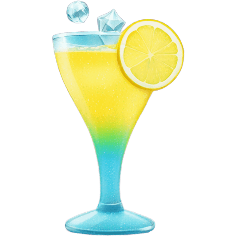 Colorful drink with small ice disco ball on side of cup like a lemon slice sparkle  emoji