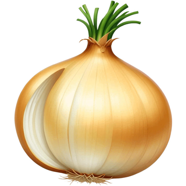 Cinematic crisp white onion, slightly peeled to reveal smooth layers, warm golden tones, rustic and fresh, soft glowing highlights. emoji