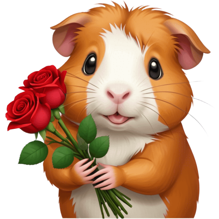 Guinea pig holding out a bouquet of roses emoji