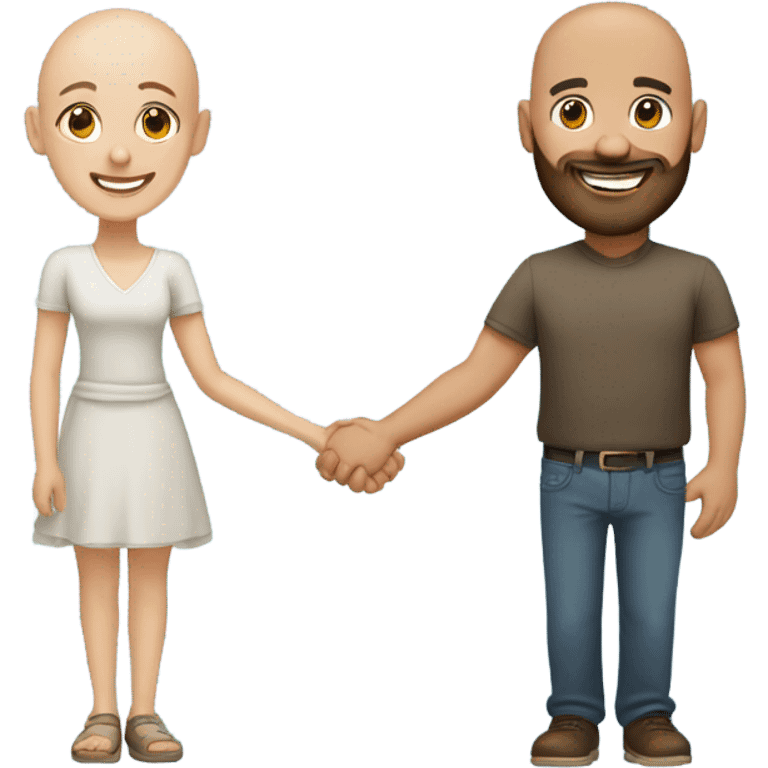 Bald man with beard and brunette girl holding hands emoji