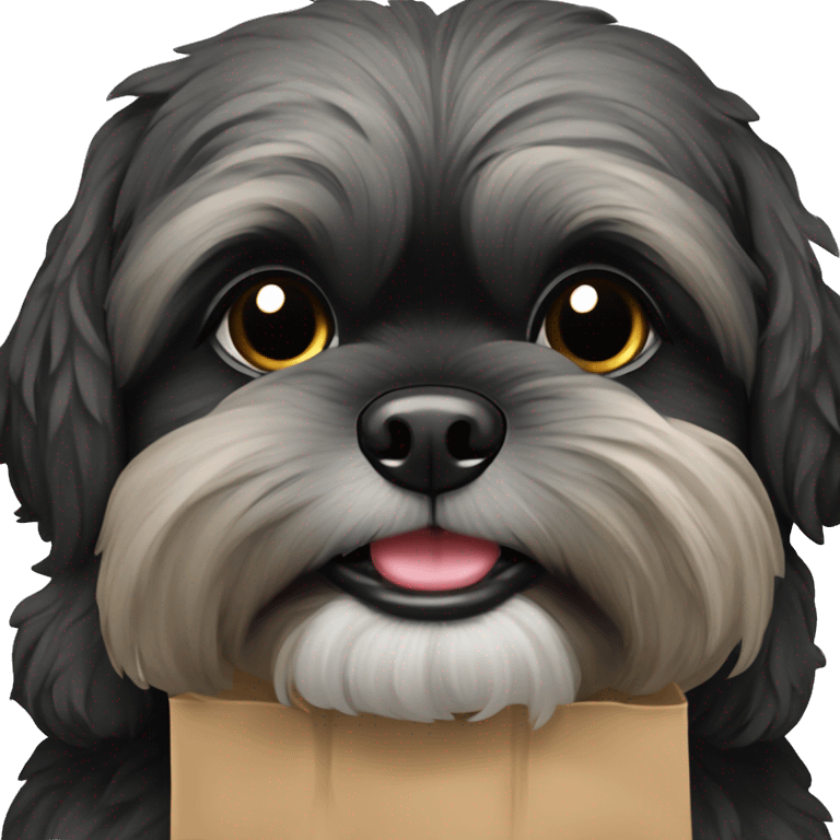 Black shih tu with paper bag in mouth emoji