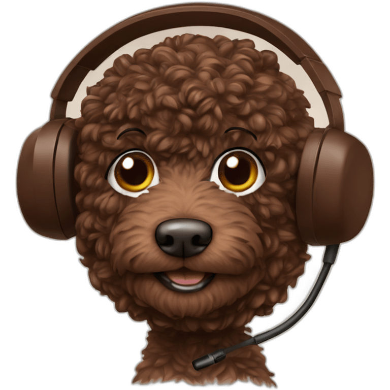 A chocolate colored doodle with a microphone headset emoji