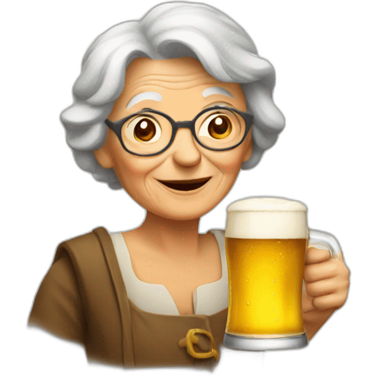 Old woman with a beer emoji