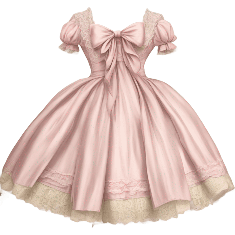 highly detailed pale pink rococo Vintage bow dress with lace and florals  emoji