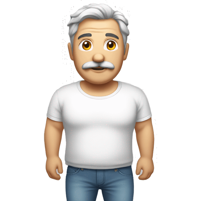 Full body Fat man grey hair mustache in white t-shirt emoji