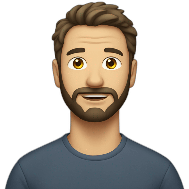 man with short hair and short beard wearing a t-shirt that says escutai emoji