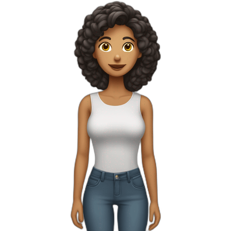 Mujer morena de pelo largo posando de cuerpo entero emoji