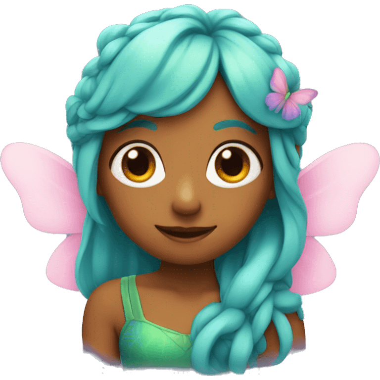 Fairy with pink,blue and green hair with orange wings emoji