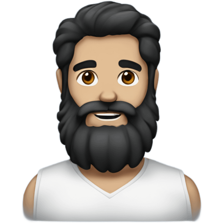 beard man black hair blue eyes holding black Labrador  emoji