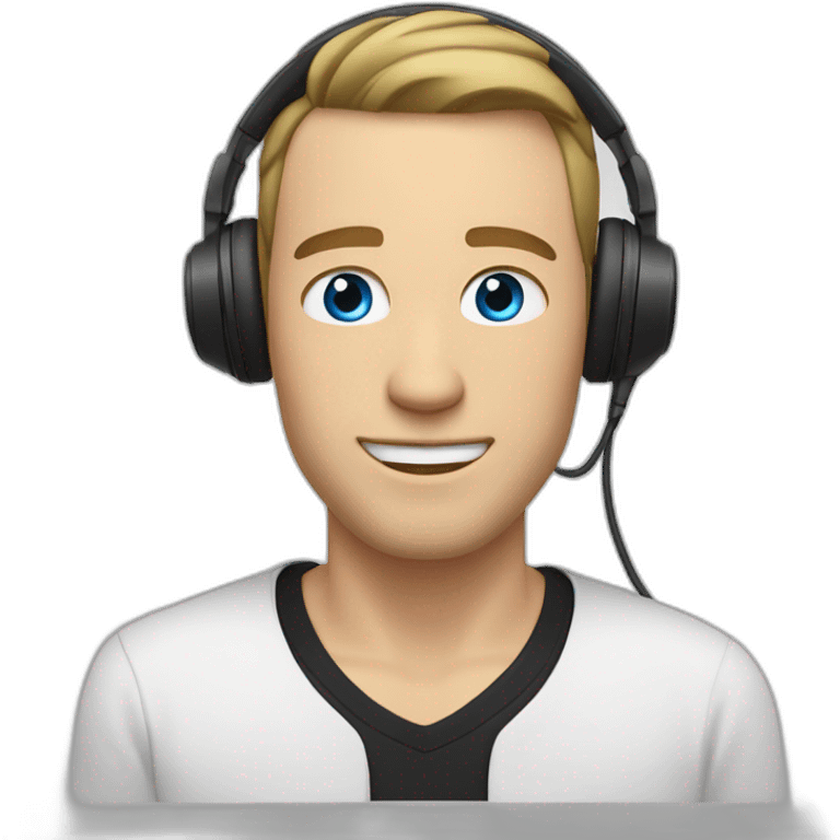 WHITE MAN WITH DARK BLONDE LOW HAIR, RELAXED FACE, BLUE EYES AND A WHITE HEADPHONE, BLACK SHIRT emoji